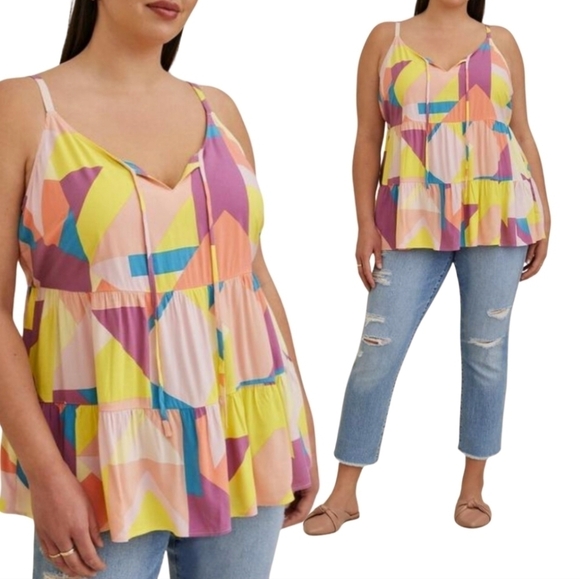 Torrid Colorful Challis Tiered Top Women's Size 1X - Picture 1 of 10